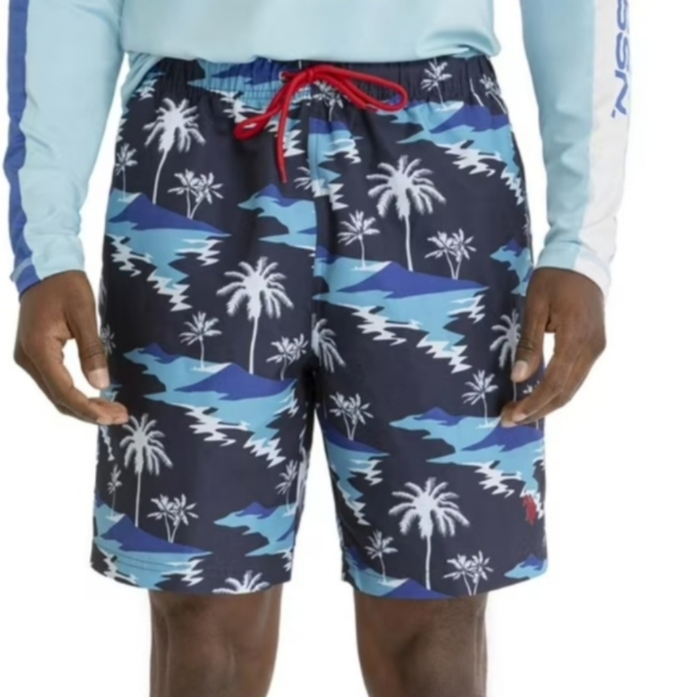 NWT U.S. Polo Assn. Men's Tropical Swim Trunks - UPF50+ And 7" Inseam
